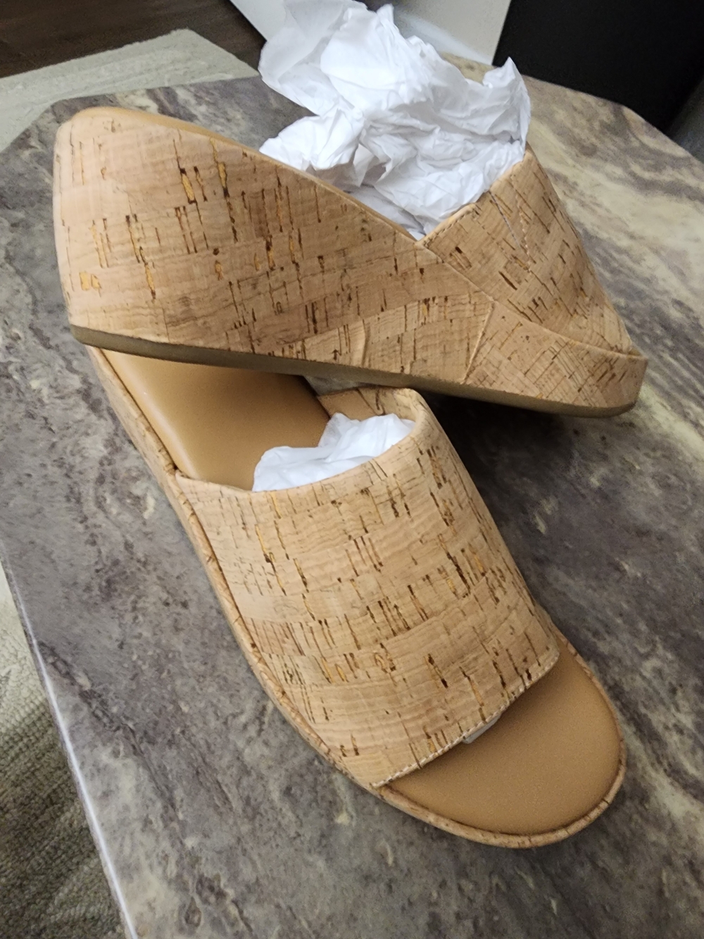 Cork Slide Wedge Sandals - Natural Beige